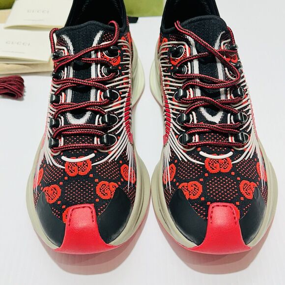 Gucci Run Knit Sneaker Size 8.5/ US 9 Black Red GG Interlocking NIB $920 - Picture 6 of 15